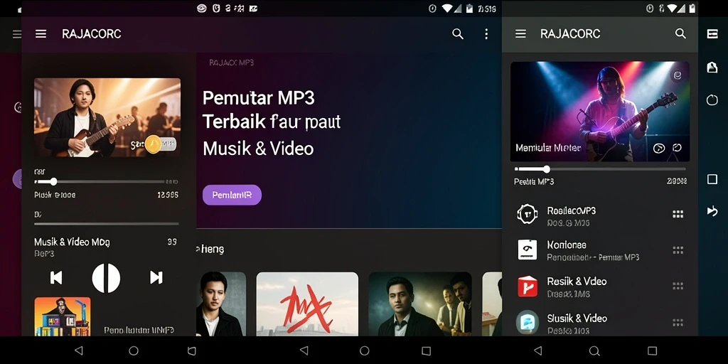 Antarmuka Pemutar MP3 RAJACORC yang menarik dan intuitif.