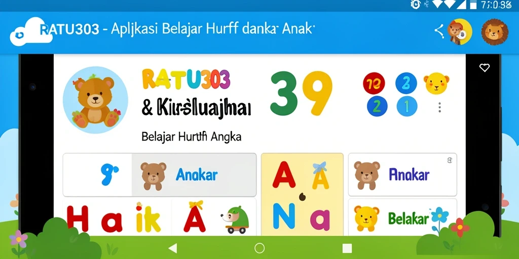 Screenshot menunjukkan antarmuka interaktif aplikasi Belajar Huruf Angka.